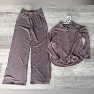 Fashion Nova ‘Leanne Ribbed Pant Set”-Brown’